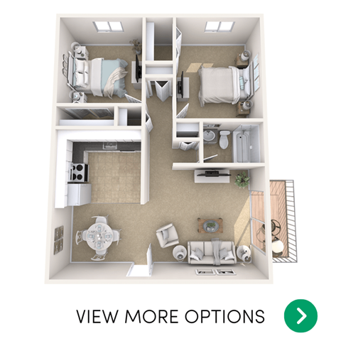 Floor plan for 2 beds, 1 bath, 875 sqft